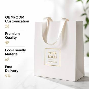 Paper bags · Ribbon handles · UV finish